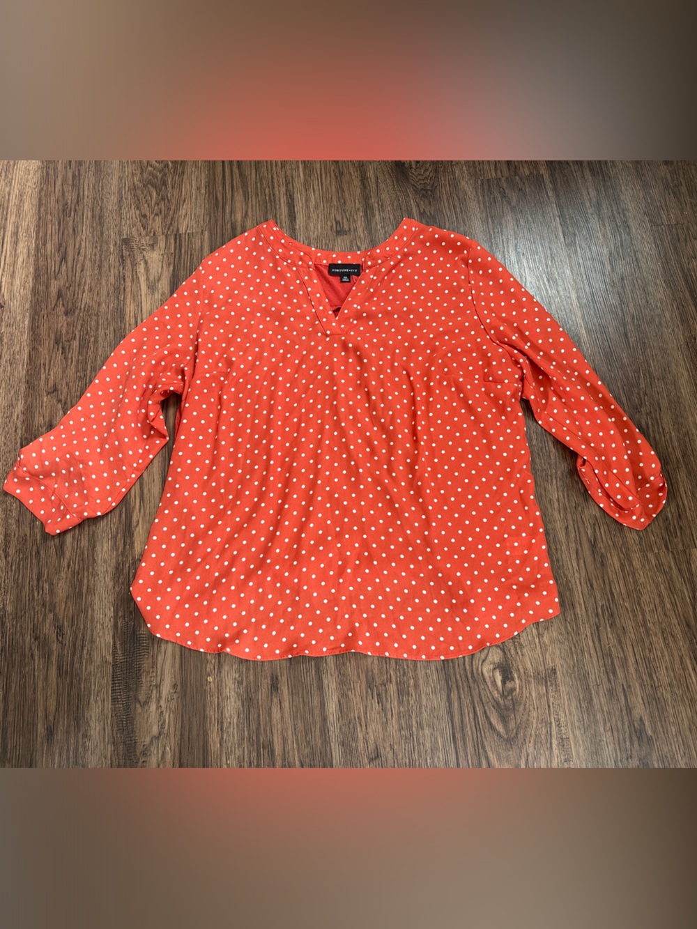 Talbots Coral Red Polka Dot V-Neck Blouse